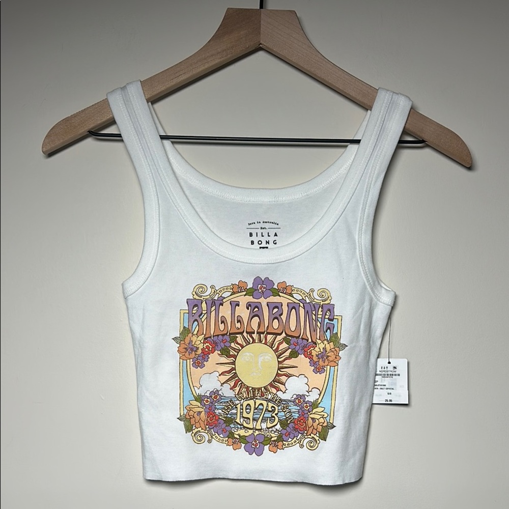 Billabong White Ray Of Sunshine CropTank Top for Women Size Small New With Tags